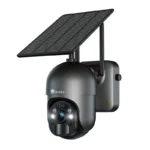 Caméra de vidéosurveillance Ctronics 2K avec panneau solaire orientable, vue de face sur fond blanc