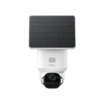 Caméra eufy SoloCam E42 vue de face avec son panneau solaire sur fond blanc